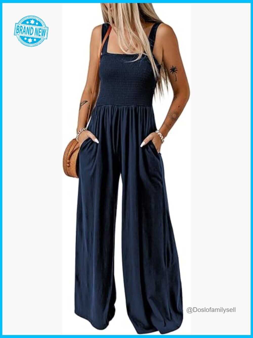 Casual Loose Overalls Jumpsuit One Piece Wide Leg Long Pant Romper With Pockets